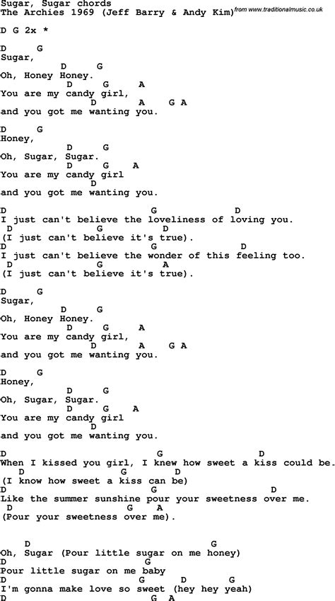 Song Lyrics With Guitar Chords For Sugar Sugar Guitar Songs For