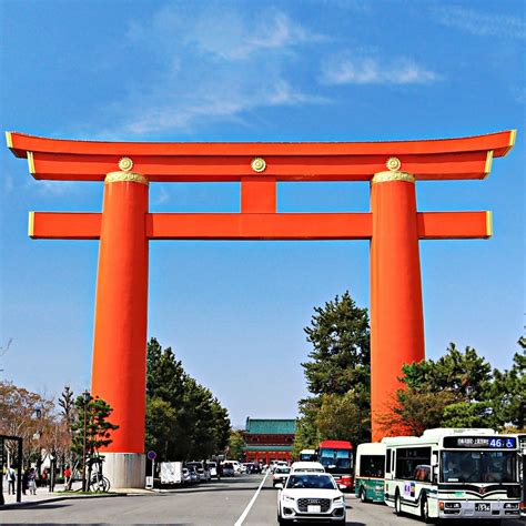 The Giant Heian Shrine Torii Gate In Kyoto Standing 24m 80ft Tall