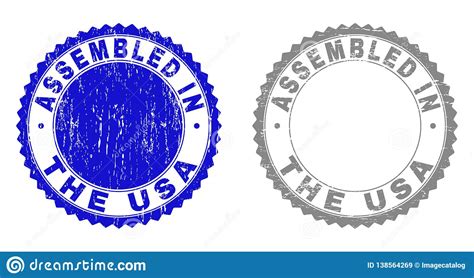 Textured Assembled In The Usa Scratched Stamps Stock Vector