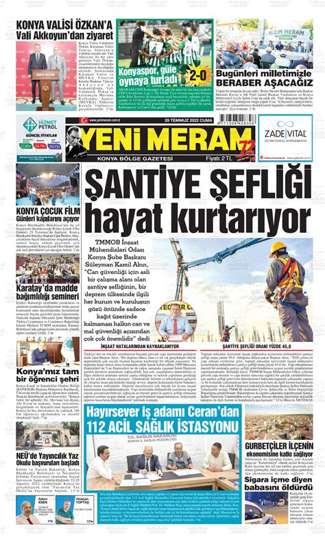 29 Temmuz 2022 tarihli Yeni Meram Gazete Manşetleri