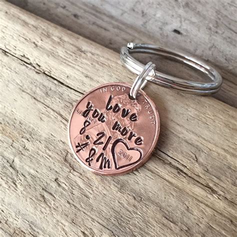 Anniversary Penny Keychain Gift For Him Hand Stamped Penny Etsy