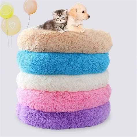 Warm Fleece Dog Bed Fluffy Winter Warm Round Pet Donut Cuddler Lounger