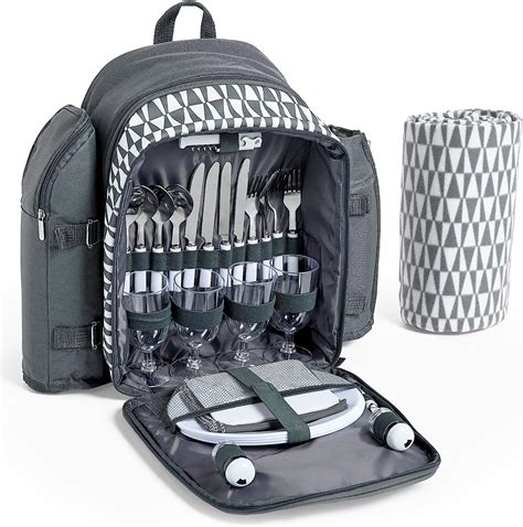 vonshef 4 person outdoor picnic backpack bag set with blanket includes 29 piece