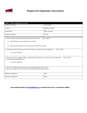 Fillable Online Mun Request For Ergonomic Assessment Mun Ca Fax Email