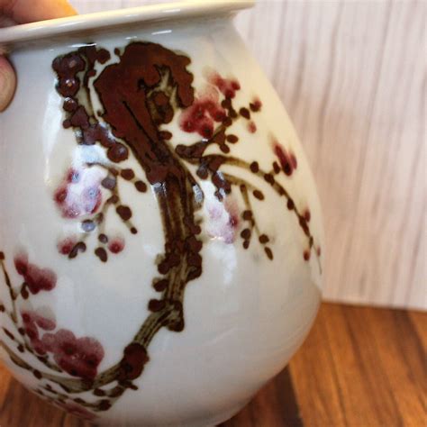 Vintage Ceramic Vase Cherry Blossom Plum Blossom Dogwood White With