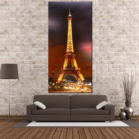 Eiffel Tower Canvas Print Paris Red Sky City Night Vertical Canvas Ar