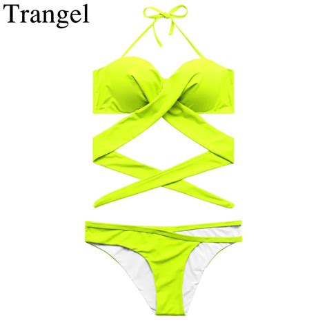 Trangel Bikinis 2018 Women Cross Straps Swimwear Halter Summer Beach