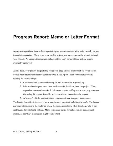 Progress Report Memo Or Letter Format
