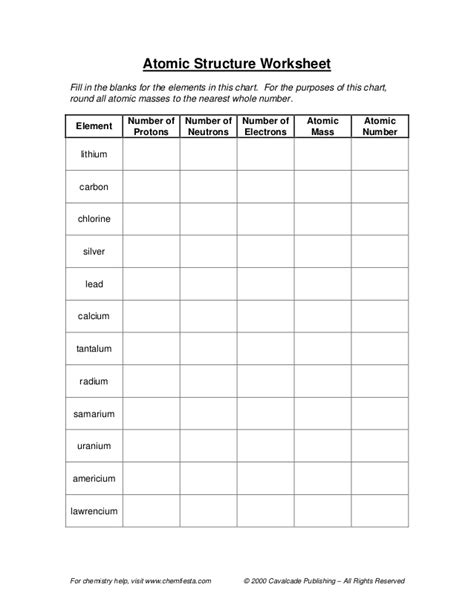 (use periodic table for mass). Atomic structure worksheet