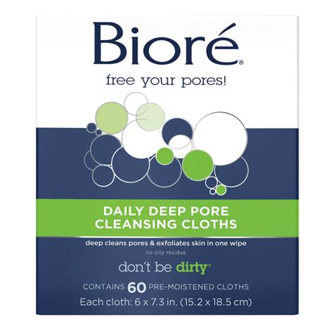 Biore Daily Facial Cleansing Cloths Makeup Remover Wipes 60 Ct