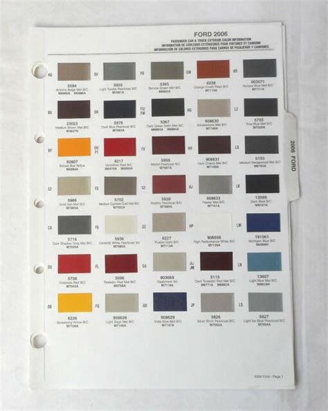 2006 Ford Car And Truck Ppg Color Paint Chip Chart All Models Ebay