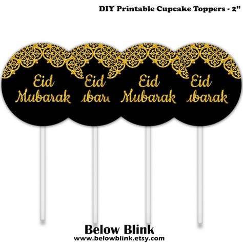 Eid Mubarak Cupcake Toppers Royal Black And Gold Tags Eid Favors
