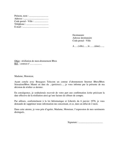 Modèle de lettre de résiliation d un abonnement Bbox Bouygues Telecom