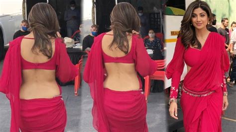 shilpa shetty shares hot and bold look in red saree shilpa shetty red saree video shilpa