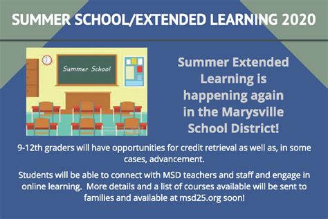 Summer Schoolextended Learning For Grades 9 12 Marysville School