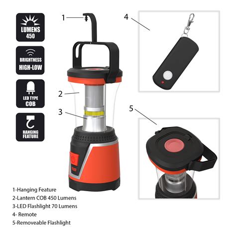 2 In 1 Led Lantern And Flashlight With Remote 450 Lumen Cob Led