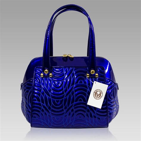 Valentino Orlandi Designer Cobalt Blue Embroidered Leather Purse Bag