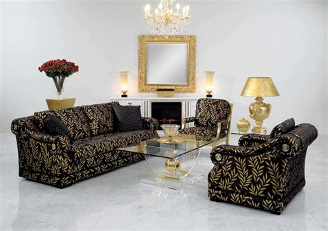 Classy Living Room Design With Classic Black Yellow Floral Sofa Plus