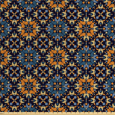 Abstract Fabric By The Yard Folk Motif Repetition Of Bohemian Shapes