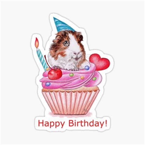 Happy Birthday Guinea Pig Cupcake Sticker By Katemakstudio Redbubble