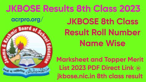 Jkbose Results 8th Class 2023 8th Class Result