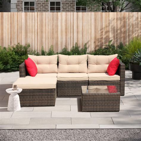 Clearance! 5 Piece Patio Furniture Set with Rattan Wicker