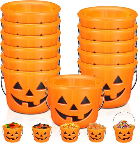 Jenaai 12 Pack Halloween Pumpkin Bucket Plastic Jack O