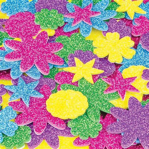 Foam Glitter Flower Stickers Pack Of 120 Foam Cleverpatch Art