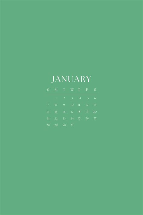 A Green Calendar With The Word January In White On Its Left Side