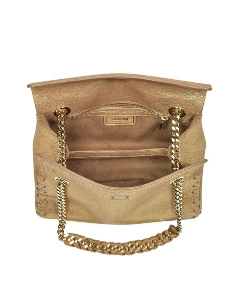 Roberto Cavalli Gold Laminated Leather Crossbody Bag Wchain Strap In