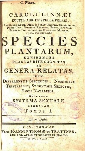 Species Plantarum Editio Tertia Tomus I
