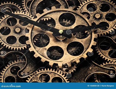 Metal Gears And Hands On A Vintage Clock Face Stock Photo Image Of