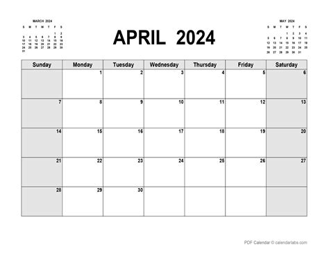 April 2024 Calendar Printable Landscape Pdf Honey Laurena