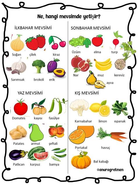 Nehangi Mevsimde Yetişir Meyve Sebzeler Sağlıklı Gıdalar