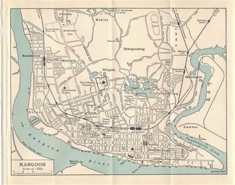 1953 Yangon Rangoon Myanmar Vintage Map Etsy Antique Map Yangon