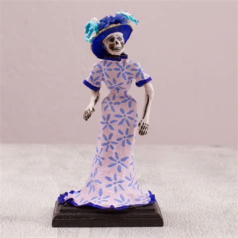 Hand Painted Catrina Papier Mache Sculpture From Mexico A Very