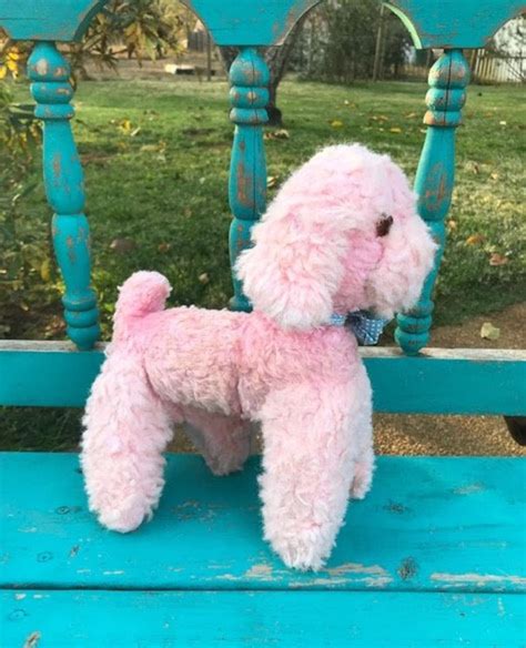 Vintage 70s Pink Plush Poodle Small Adorable Plush Stuffed Animal