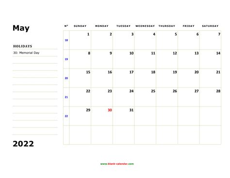 May 2022 Calendar With Holidays Printable Pictures