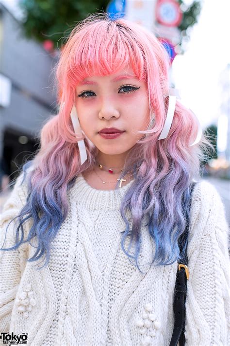 Dip Dye Hair Cable Knit Sweater Prada And Jeffrey Campbell In Shibuya