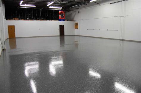 Dark Gray Epoxy Floor With Black Marble Flakes Warehouse In North