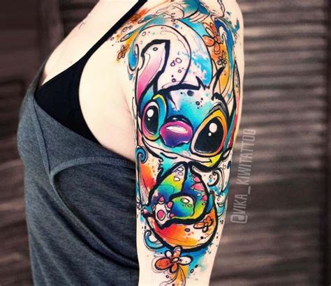 Perfect Watercolor Tattoo Style Of Stitch Motive From Disney Movie Lilo