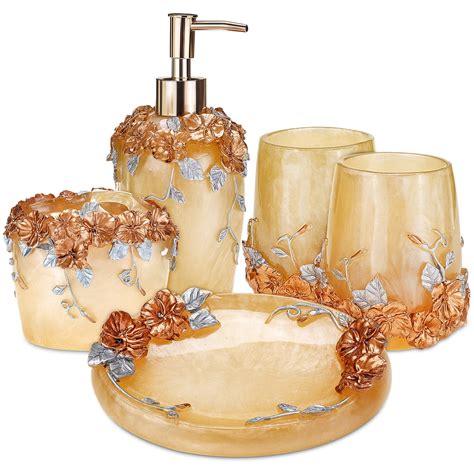 5 Piece Resin Bathroom Accessory Set With Soap Dish Soap Dispenser