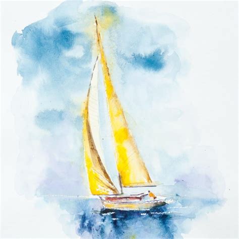 Sailboat Watercolour Painting Blackyacht Sailing Art Sailboat Art