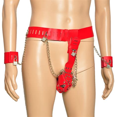 Fifty Shades Mens Adjustable Chastity Belt Set Red