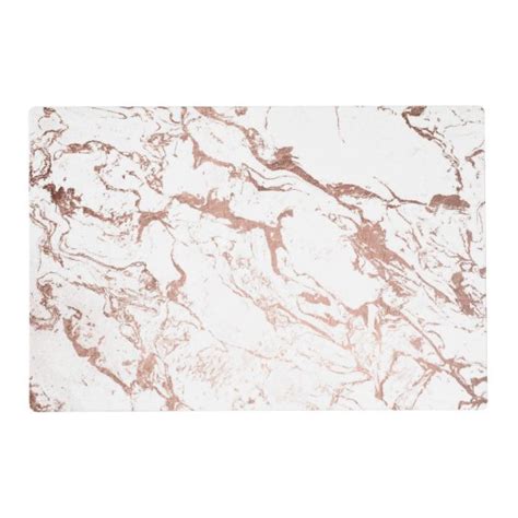 Elegant Modern Chic Faux Rose Gold White Marble Placemat