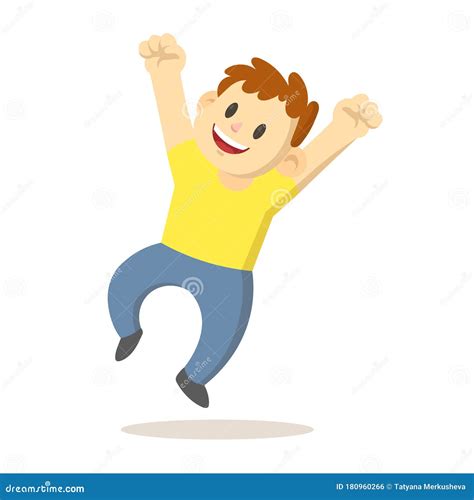 Happy Boy Jump For Joy Cartoon Character Flat Vector Illustration