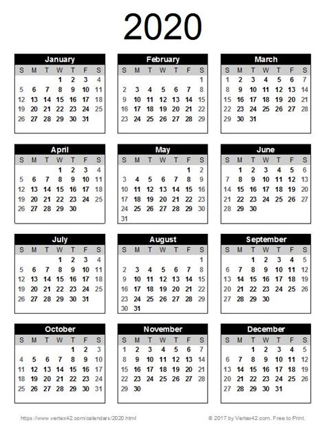 2020 Calendar Templates And Images Printable Yearly Calendar Annual