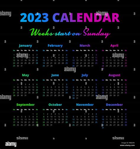 Simple 2023 Year Calendar On The Black Background Stock Vector Image
