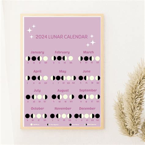 2024 Moon Calendar 2024 Lunar Calendar Moon Phase Calendar Lunar