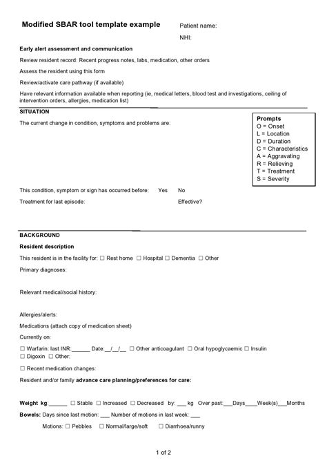 Printable Blank Sbar Template